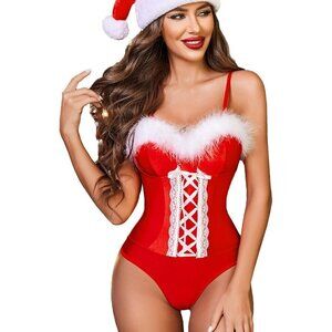 Women Red Lingerie Sets for Lace Up Bodysuit Teddy lingerie Neck Nighty Chemise